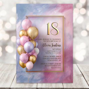 Invitation Ballons en Or Rose pour une Fête d'Anniversaire de