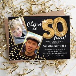 Invitation Ballons en or sur tableau noir pour 50e anniversai