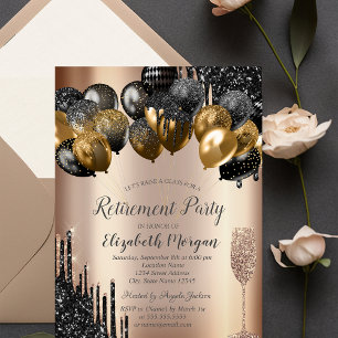 Invitation Ballons en verre à gouttes de paillettes noires po