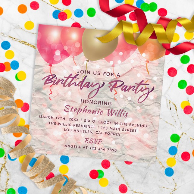 Invitation Ballons Et Étincelles Sur Papier Anniversaire (Créateur téléchargé)