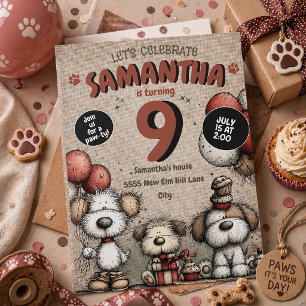 Invitation Ballons Fille de la Rustic Puppy Paw-ty 9e Anniver