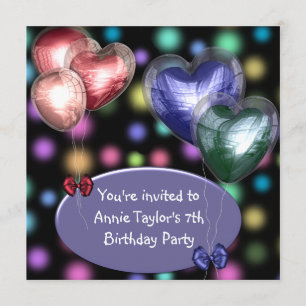 Invitation Ballons Filles Anniversaire 7 Ans Rose Violet