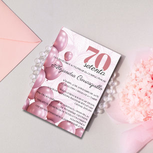 Invitation Ballons Fleuris Rose Espagnol pour 70ème Anniversa