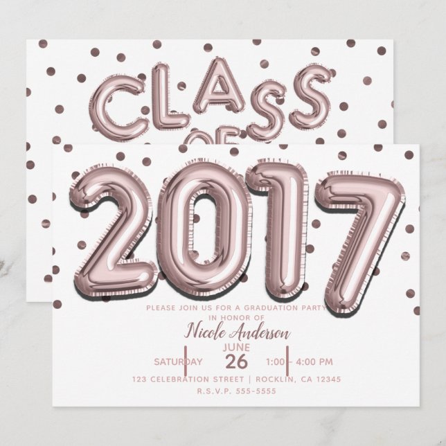 Invitation Ballons Gold Confetti Rose 2017 (Devant / Derrière)