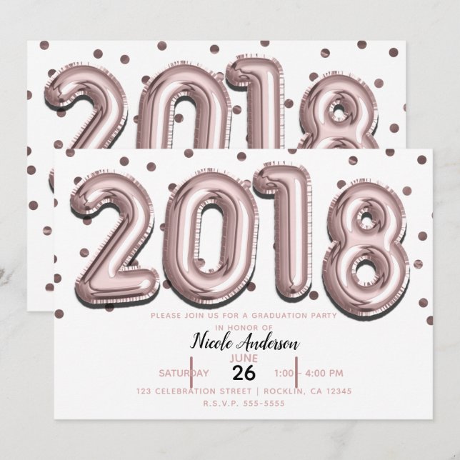 Invitation Ballons Gold Confetti Rose 2018 (Devant / Derrière)