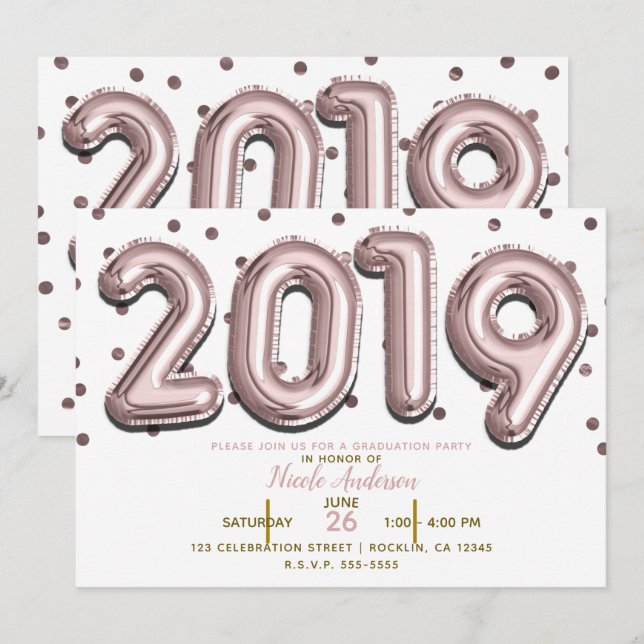 Invitation Ballons Gold Confetti Rose 2019 (Devant / Derrière)