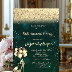 Invitation Ballons Hauts Talons Dorés Retraite Paillettes Ver