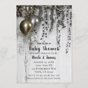 Invitation Ballons métallisés argent et or Baby Shower Ivy