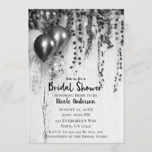 Invitation Ballons Métallisés Argent Fête de Mariage Rustique