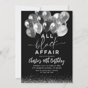 Invitation Ballons Noir Argent Tous Black Affair Anniversaire
