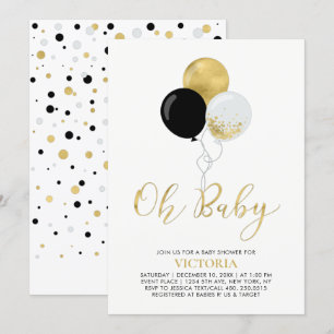 Invitation Ballons noir et or Oh Baby Boy Baby shower