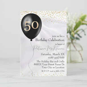 Invitation Ballons noir et or Satin blanc 50e anniversaire