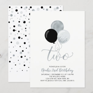 Invitation Ballons noirs et argentés Garçon 2e anniversaire