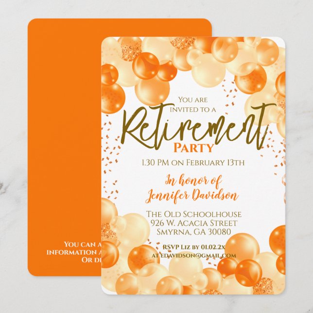 Invitation Ballons orange de retraite (Devant / Derrière)