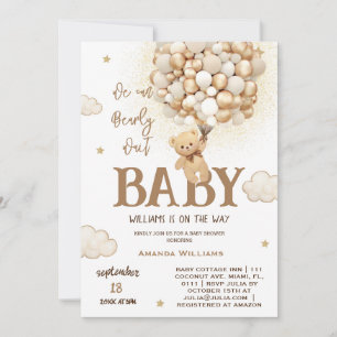 Invitation Ballons Ours à peine attendre Baby Shower