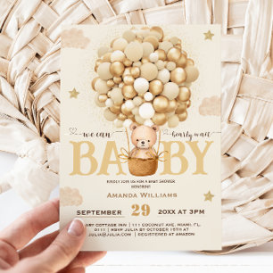 Invitation Ballons Ours à peine attendre Baby Shower