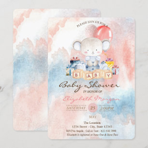 Invitation Ballons Ours En Teddy Baby shower Aquarelle