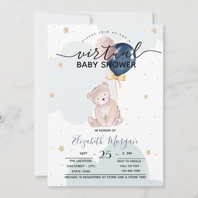 Invitation Ballons Ourson en Peluche Baby Shower (Devant)