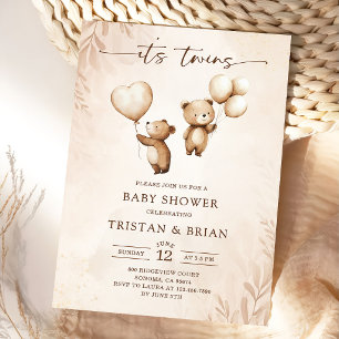 Invitation Ballons Ourson Jumelles Baby Shower