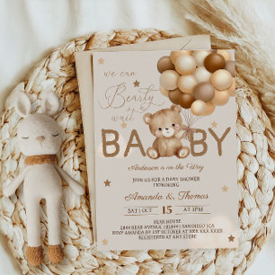 Invitation Ballons Ourson Mignon à Peine Attendre Baby Shower