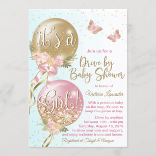 Invitation Ballons Papillons Convid Drive Par Baby shower