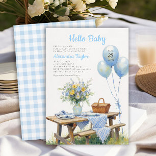 Invitation Ballons Parc Pique-Nique Fleurs Bleues Baptême Gar
