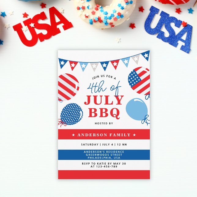 Invitation Ballons patriotiques 4 juillet parti BBQ (Créateur téléchargé)