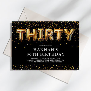 Invitation Ballons pour 30e anniversaire noir et or