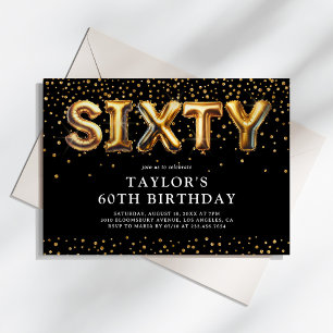 Invitation Ballons pour 60e anniversaire Noir et Or