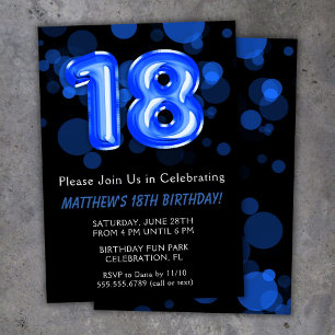 Invitation Ballons pour les 18 ans des enfants garçon bleu Fê