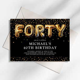 Invitation Ballons pour les 40 ans Noir et Or
