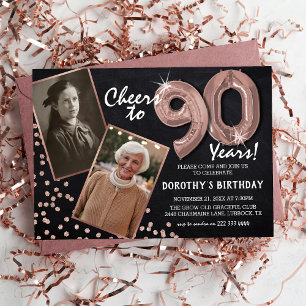 Invitation Ballons Rose Gold Tableau 2 Photo 90e Anniversaire