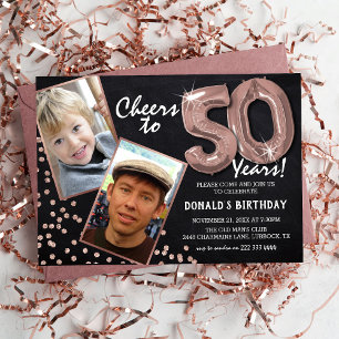 Invitation Ballons Rose Gold Tableau Noir 2 Photo 50e Anniver