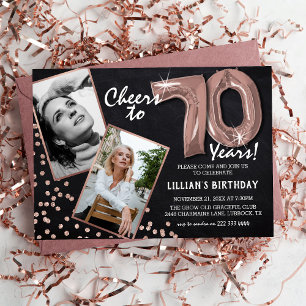 Invitation Ballons Rose Gold Tableau Noir 2 Photo 70e Anniver