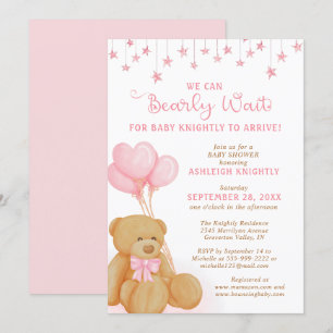 Invitation Ballons roses à ours en peluche mignon Baby shower