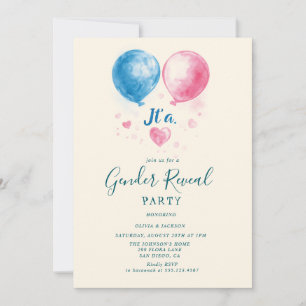 Invitation Ballons roses et bleus Genre Revela Party
