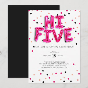 Invitation Ballons roses   Hi Five 5e anniversaire