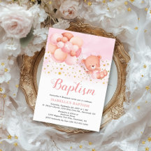 Ballons roses Ours Teddy Gold Stars Baptême