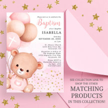 Ballons roses Ours Teddy Gold Stars Baptême