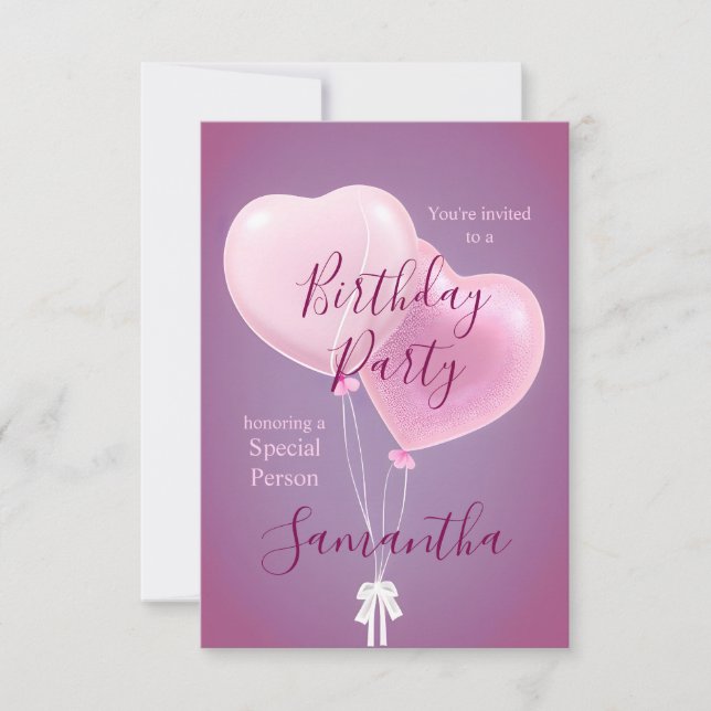 Invitation Ballons roses Personne spéciale fête d'anniversair (Devant)