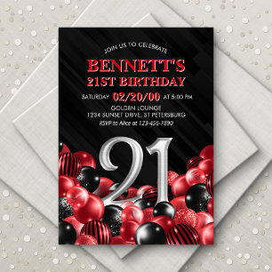 Invitation Ballons Rouge 21e anniversaire