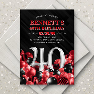 Invitation Ballons Rouge 40e anniversaire