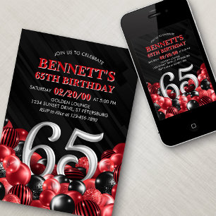 Invitation Ballons Rouge 65h Anniversaire