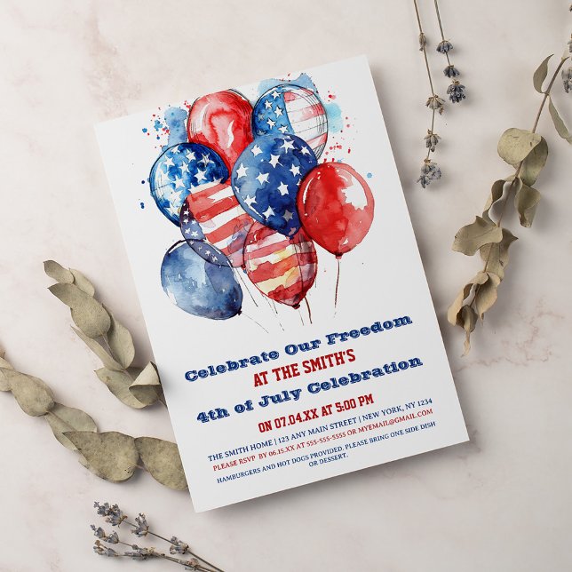 Invitation Ballons rouges et bleus 4 juillet (Créateur téléchargé)