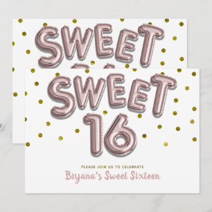 Invitation Ballons Sweet 16 Rose Gold Points Fête TOUTE COULE