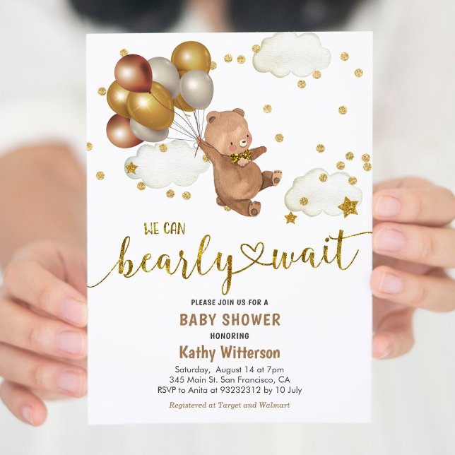 Invitation Ballons Teddy Bear On Peut Bearly Wait Baby shower (Créateur téléchargé)