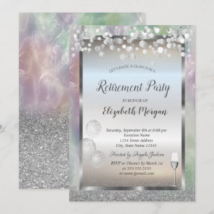 Invitation Ballons Verre Vin Parties scintillant Argent Holog