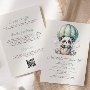 Invitation Ballons verts de mignonne Panda Code QR Baby showe