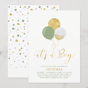 Invitation Ballons verts et or Oh Baby Boy Baby shower