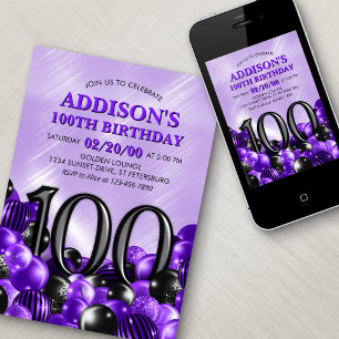 Invitation Ballons violet 100e anniversaire